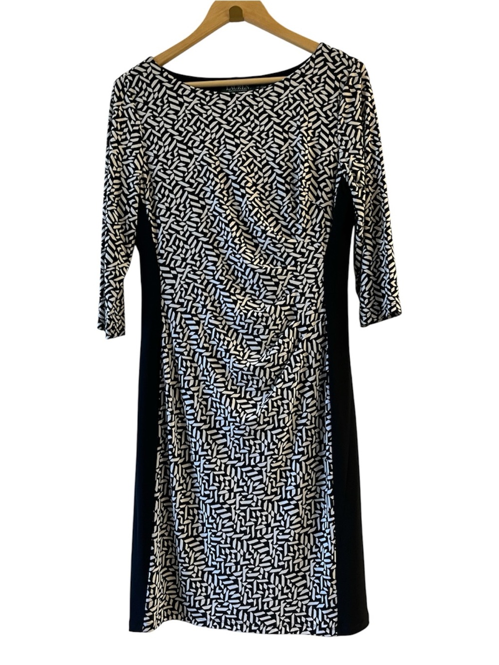 Lauren Ralph Lauren Black & White Graphic Print Sheath Dress with Side Panels 12